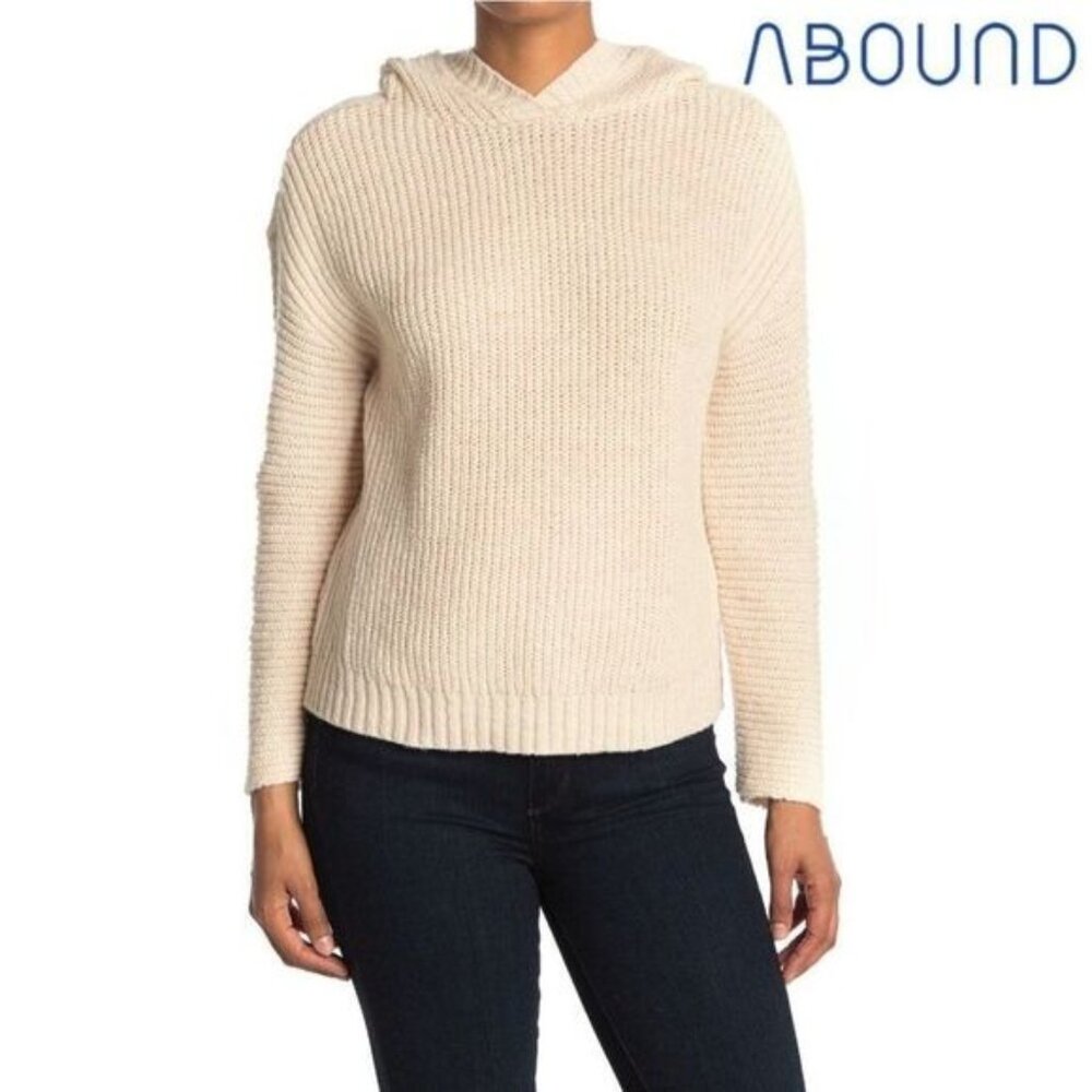 ABOUND Women's Cozy Ribbed Knit Hoodie Pullover Sweater NWT